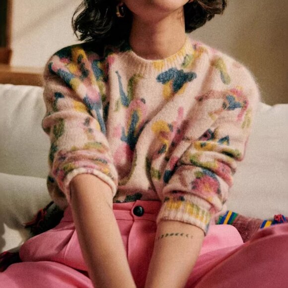 Sezane Orphee Jumper Sweater - Multi Color French Knit Floral Soft Casual - Picture 3 of 12